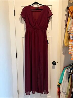 Lulu's Wine Red Maxi Dress with Flutter Sleeves